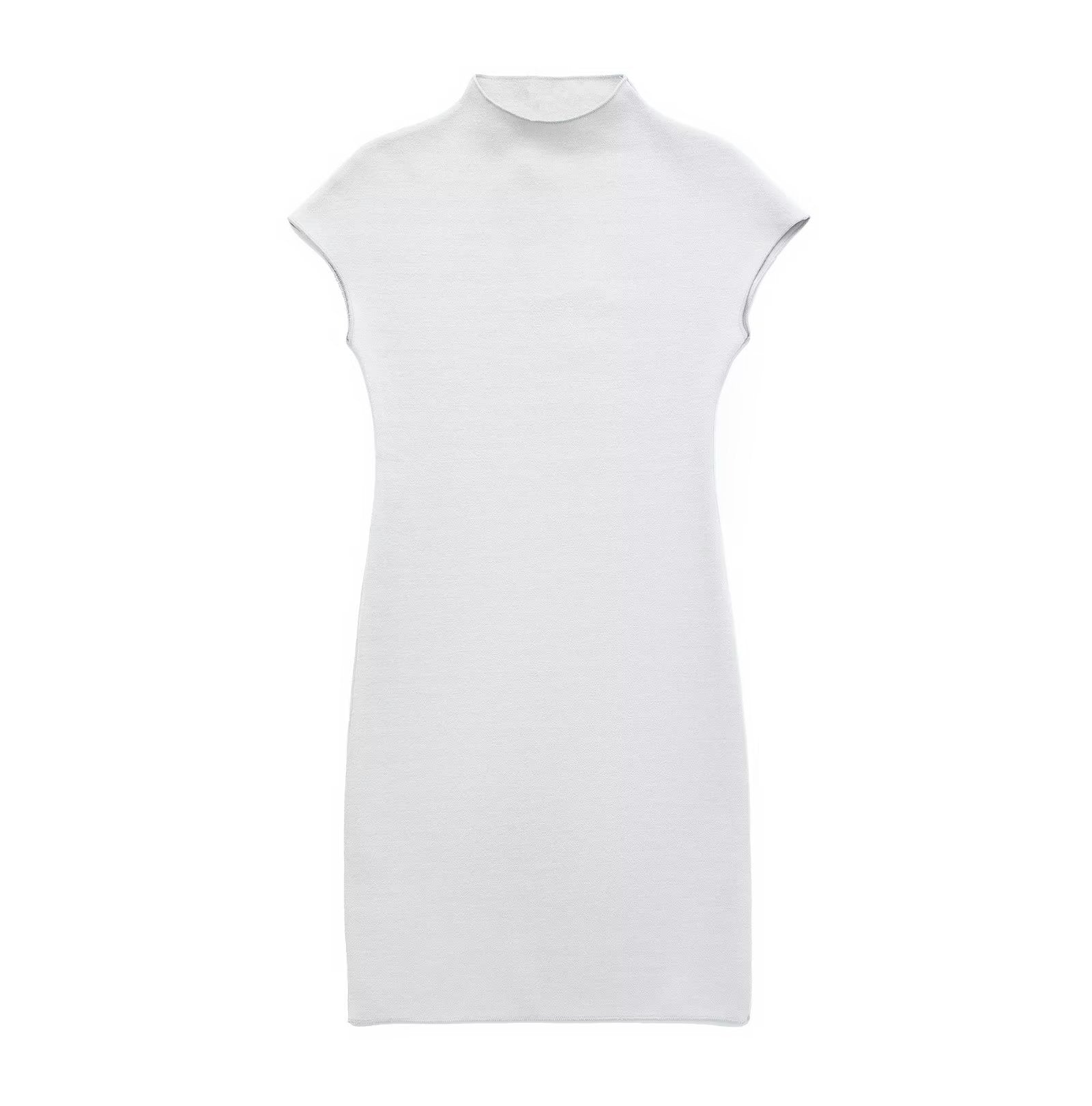 Women Fashion Stretch Knit Mini Dress Vintage High Neck Sleeveless Female Dresses Vestidos Mujer