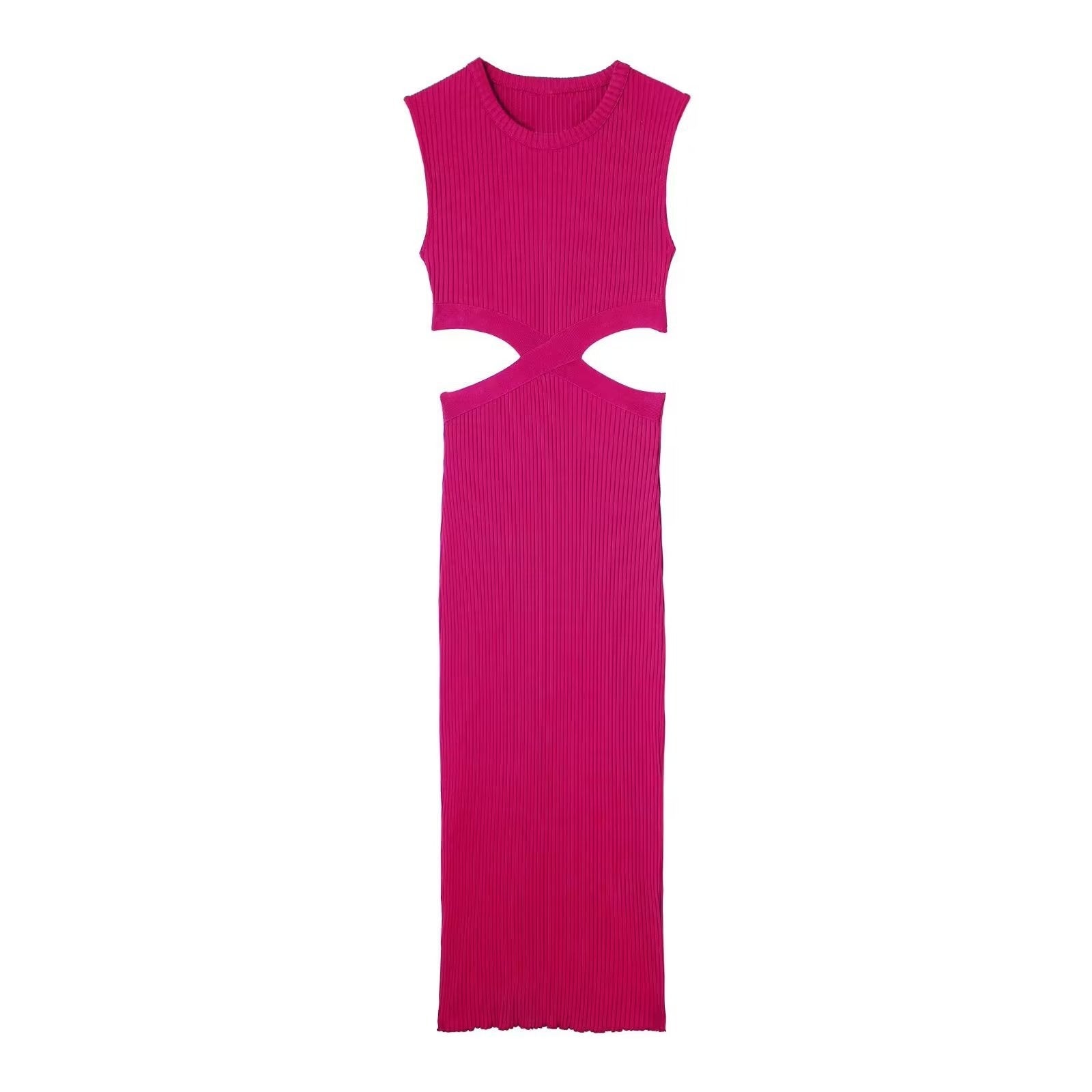 Waist Cut Out Knit Long Dress O Neck Sleeveless Female High Quality Chic Sexy Vestidos