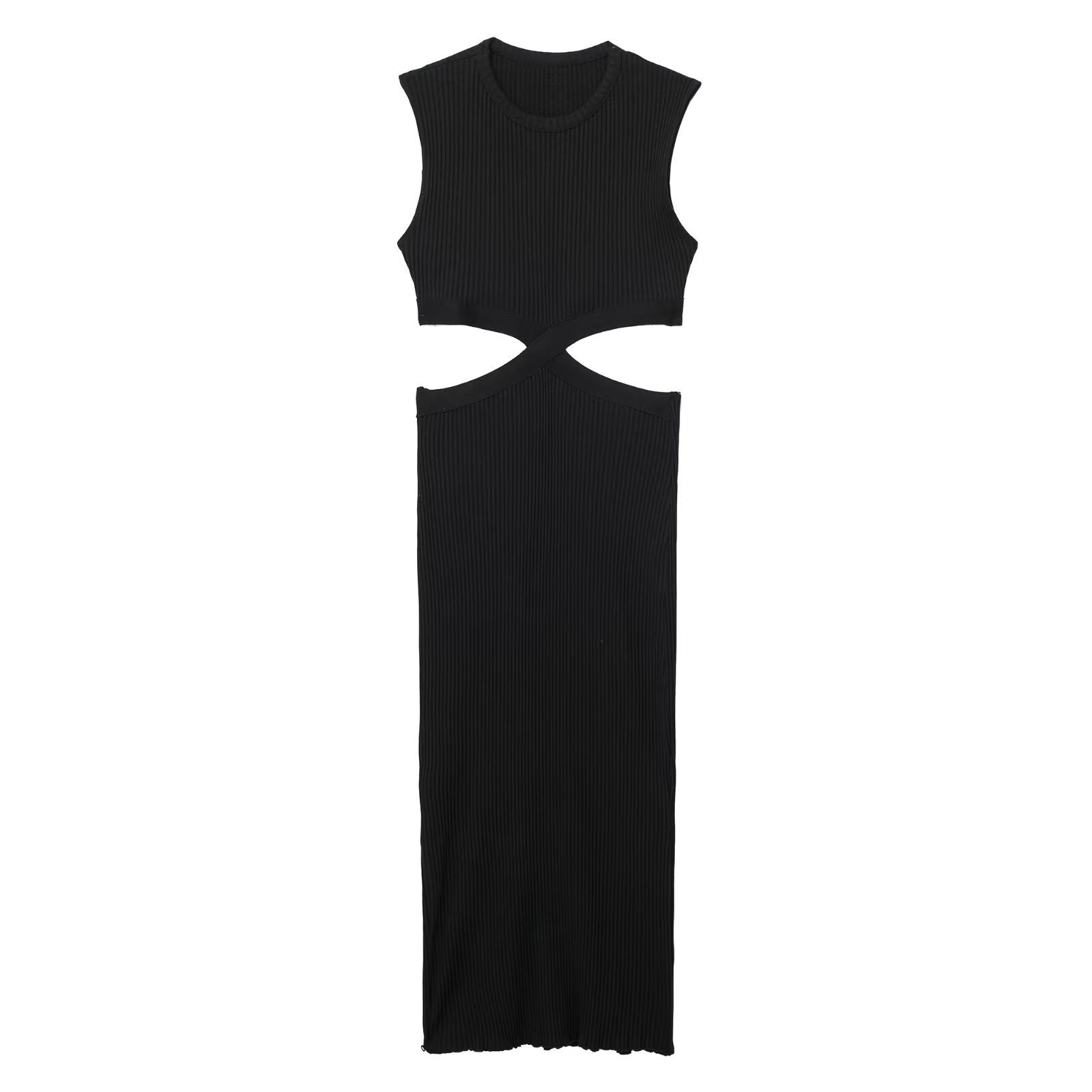 Waist Cut Out Knit Long Dress O Neck Sleeveless Female High Quality Chic Sexy Vestidos